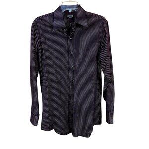 Arrow Fitted Burgundy Stripe Shirt M 15.5 Wrinkle-Free Preppy Office Classic